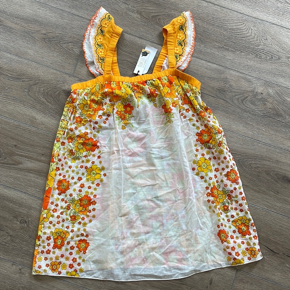 NWT TAKA Los Angeles Cotton Tank Top with Embroidered Flutter Sleeves - Large